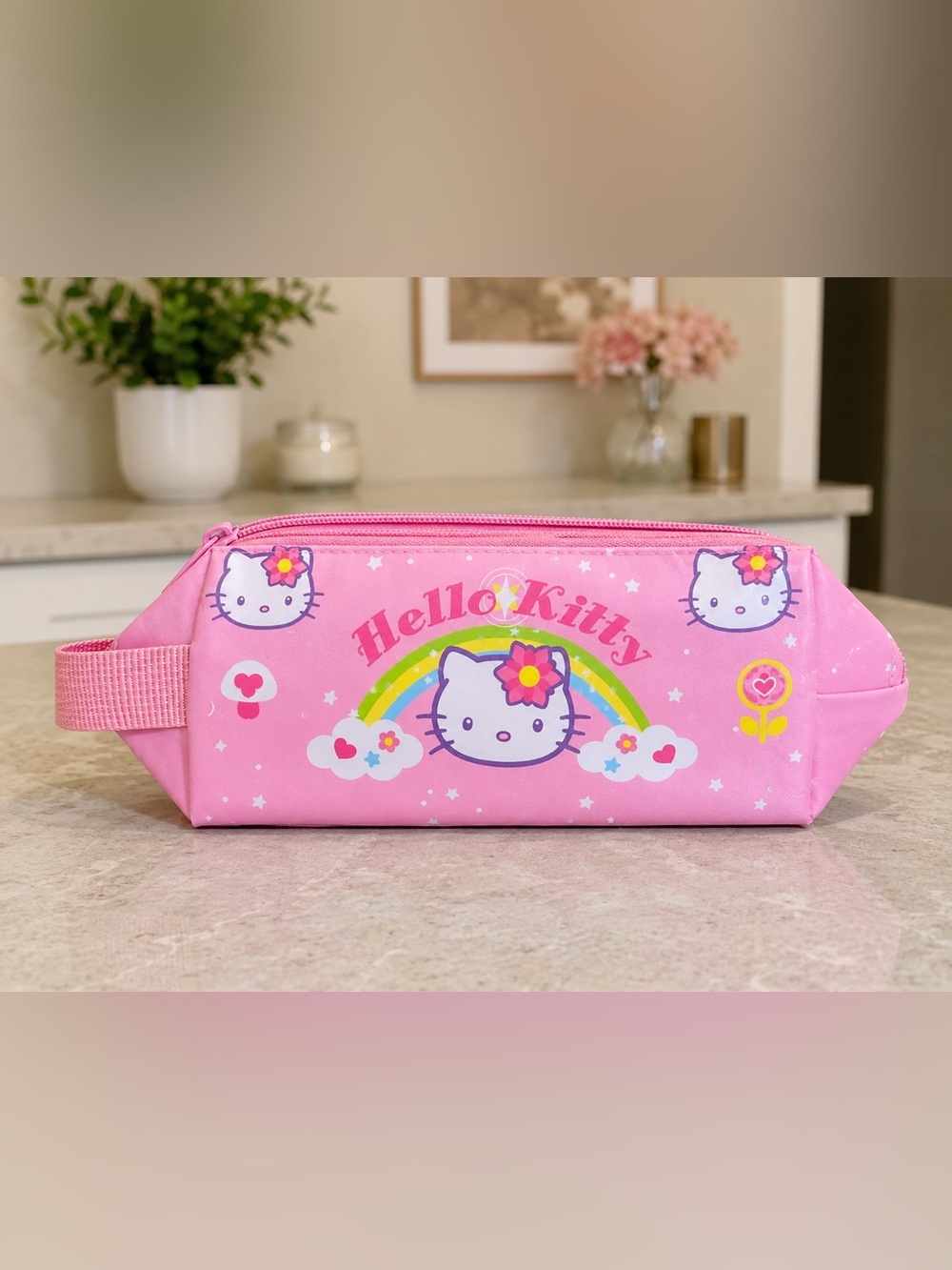 Hello Kitty Pink Rainbow Cosmetic Bag Makeup Pouch Travel Organizer Zipper Case